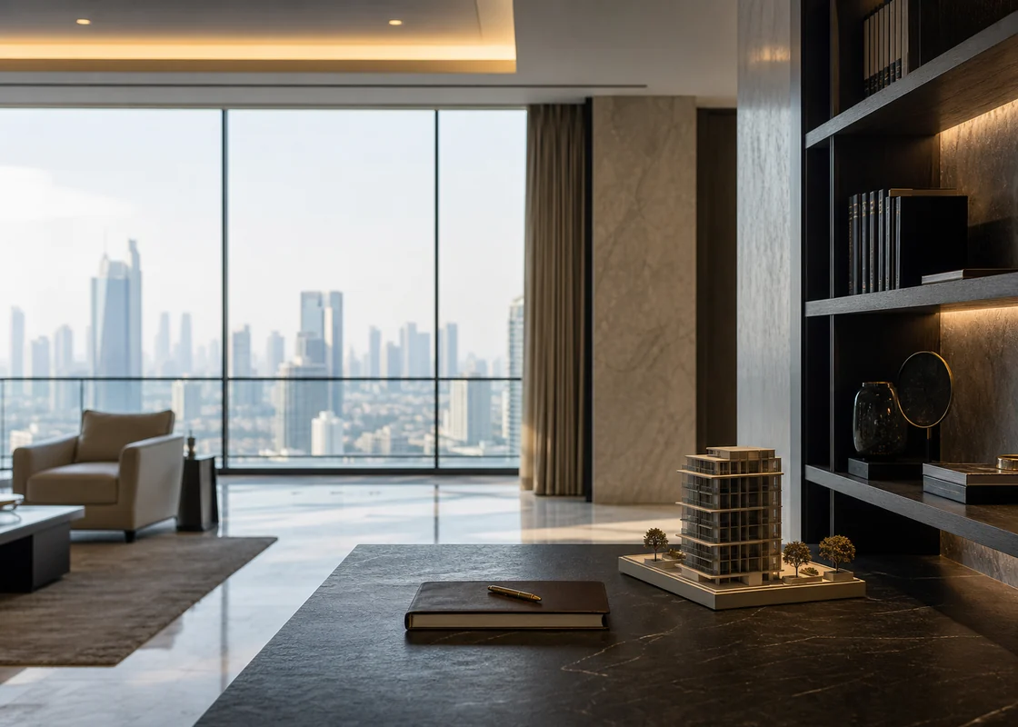 Luxury real estate advisory standing gap visual.
